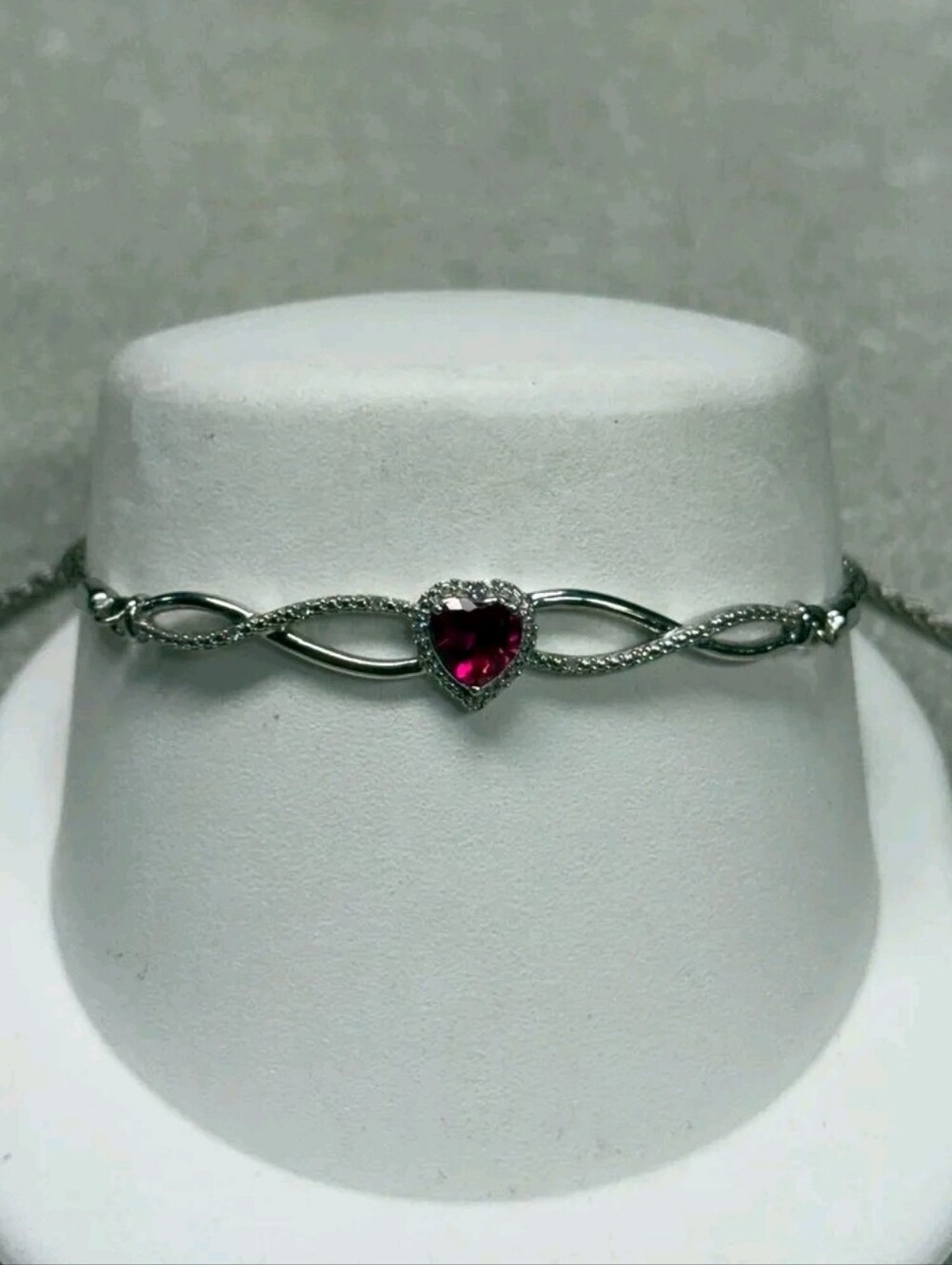 Sterling Silver Ruby Heart & Diamond Adjustable Bracelet